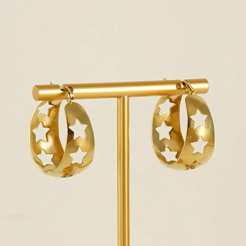 Stainless Steel 18K Gold-Star Hollow-Out Earrings Retro