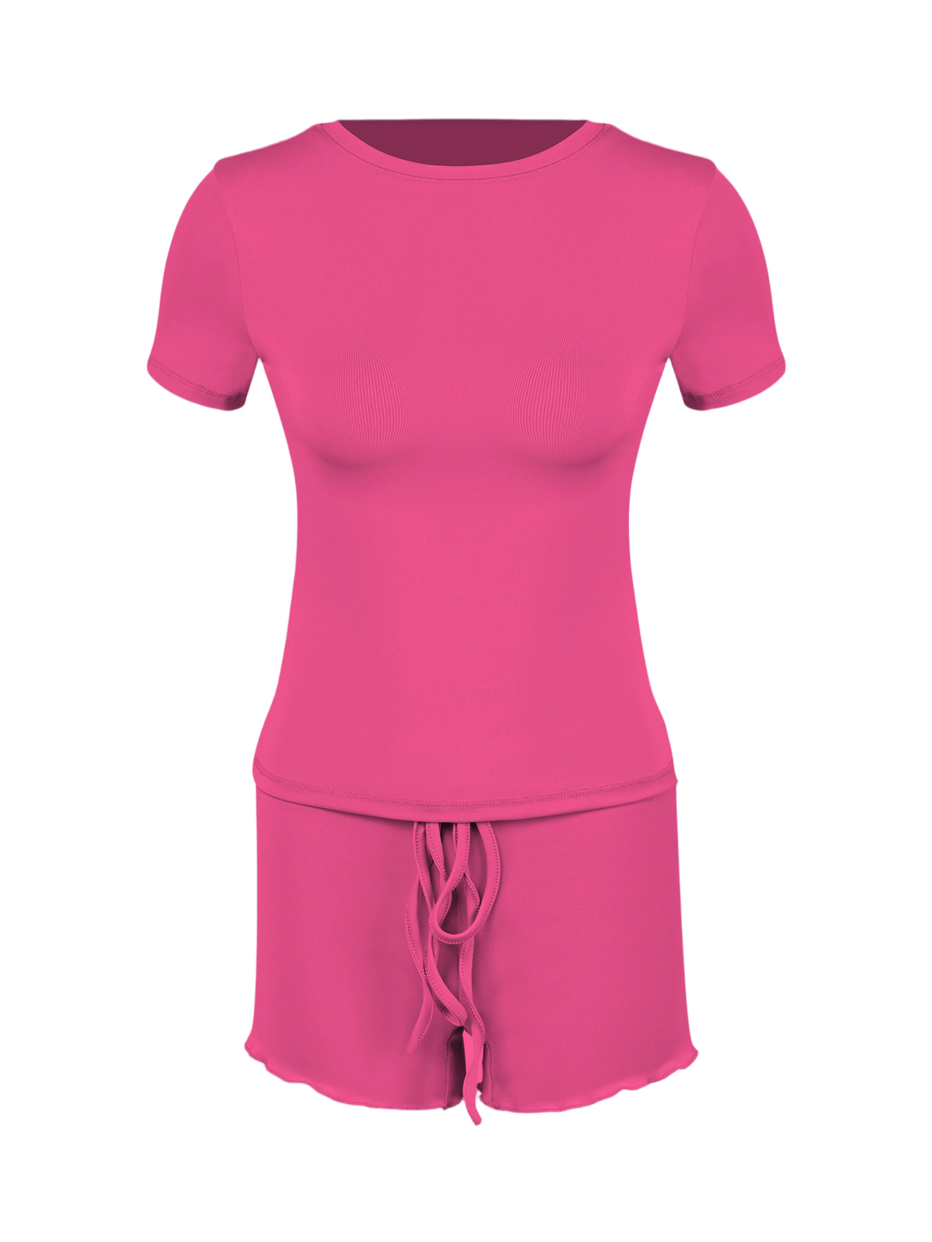 Womens Stylish Form-fitting Short-sleeve Set With A Crew Neck