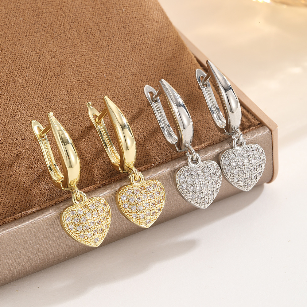 Gold Small Hoop Earrings With Zircon Inlays