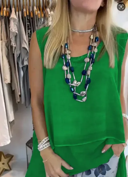 Plain Top Casual Fashion Camisole Long Hem Trousers Set Green Top - Shop at LoveMi