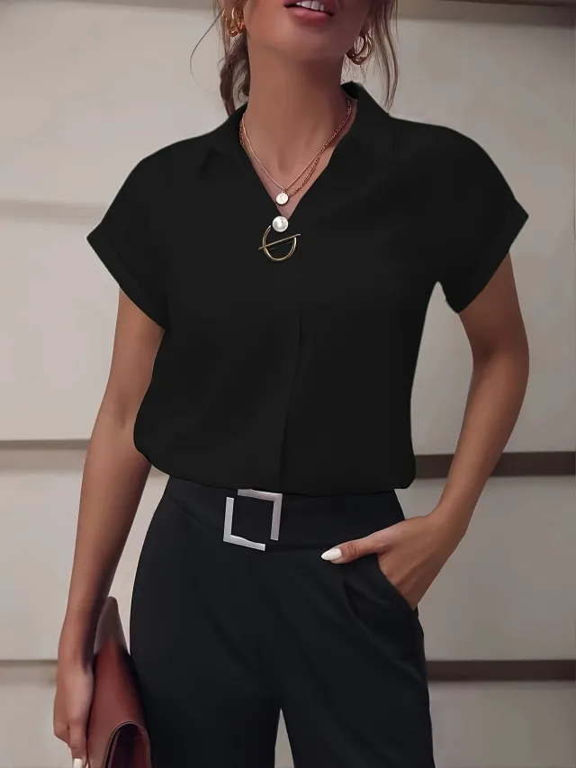 Loose Casual Short sleeved Shirt Drop shoulder Sleeve Shirt Black - Shop at LoveMi