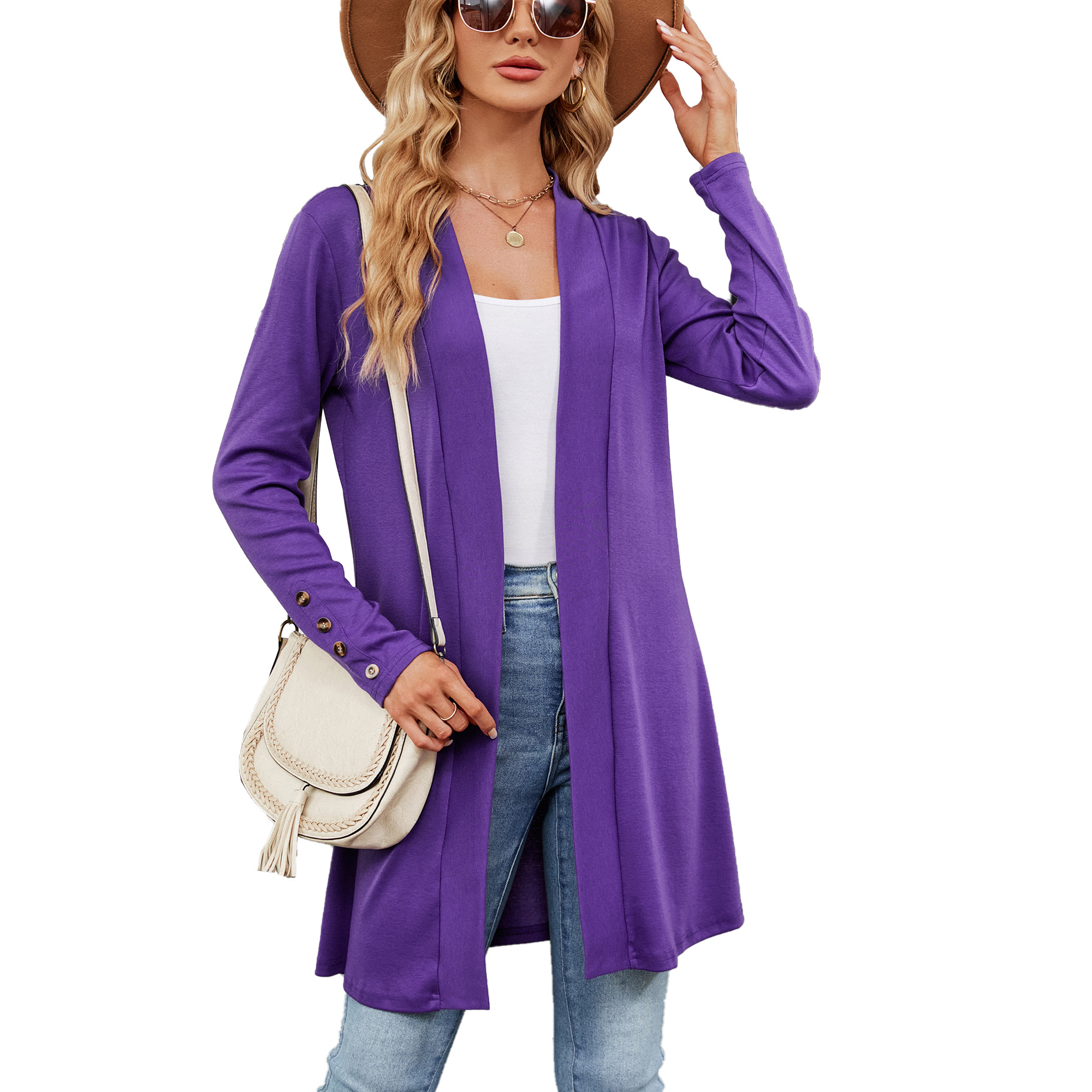 Loose Long Sleeve Cardigan Knitted Coat Women Purple - Shop at LoveMi