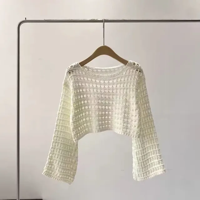 Women's Short Long sleeved Sweater Design Thin Top White - Shop at LoveMi