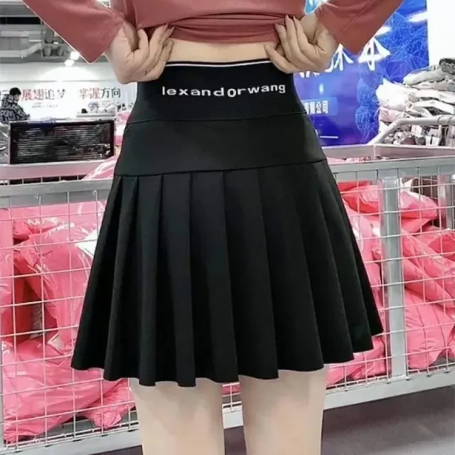 Spring And Summer Letter Pleated Skirt For Women Black - Shop at LoveMi