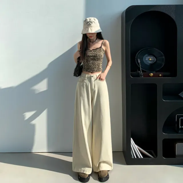 Loose Straight Summer High Waist Slimming Draping Mopping Pants Apricot Trousers - Shop at LoveMi