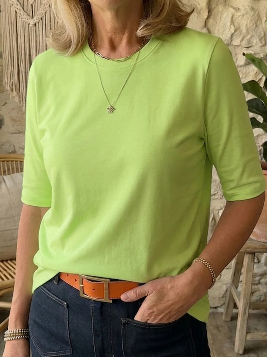 Comfortable All-Match T-Shirt Casual Crew-Neck Regular Shoulder Half-Sleeve Top For Both Outerwear And Layering