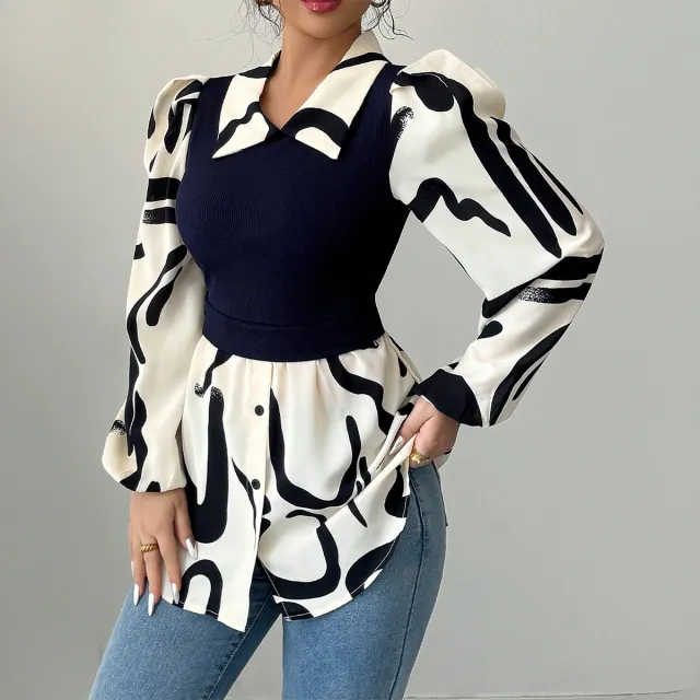 Holiday Casual Style Stitching Printing Long Sleeve Shirt Women's Clothing Black - Shop at LoveMi