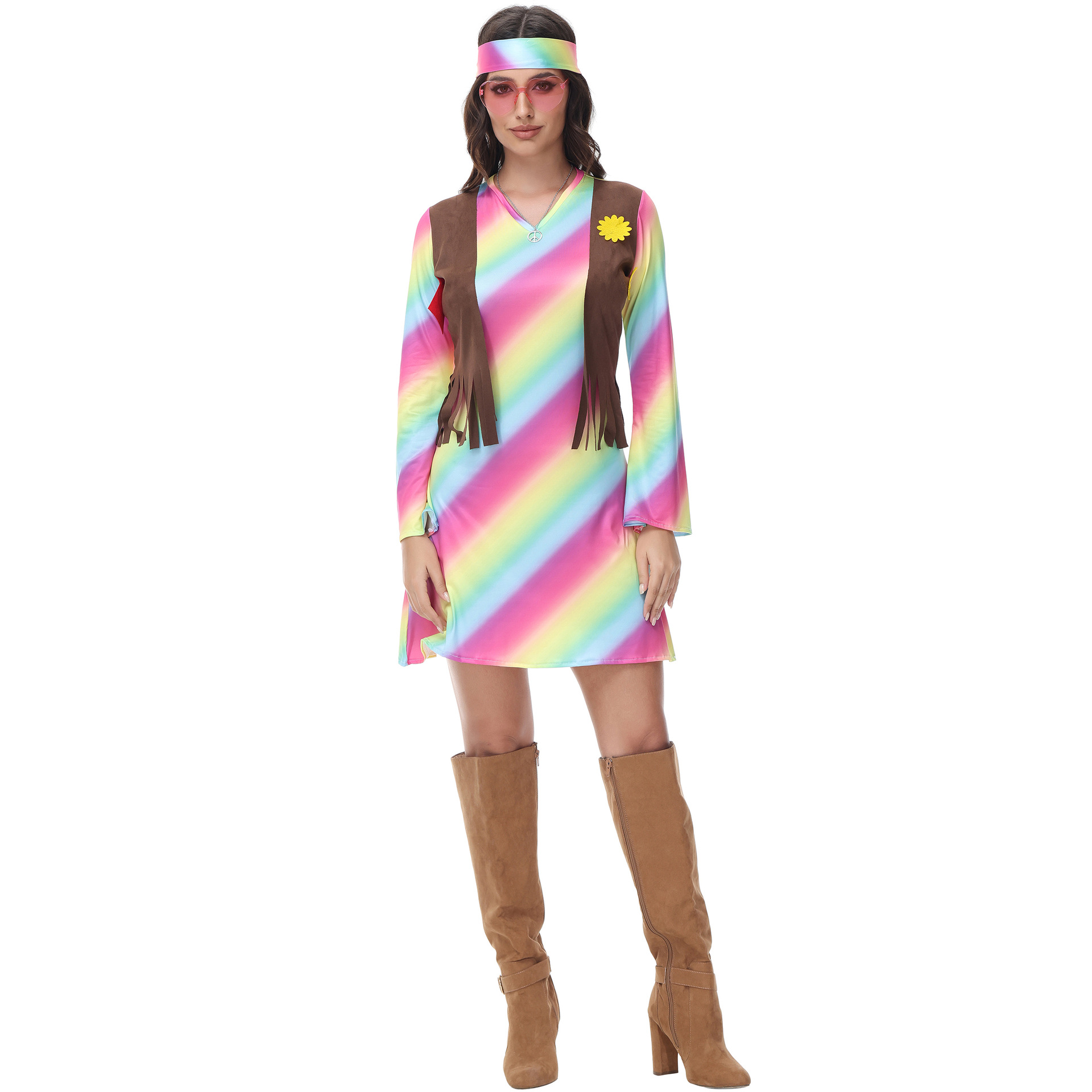 Music Festival Party Retro Disco Halloween Costume Color Mixing M - Shop at LoveMi