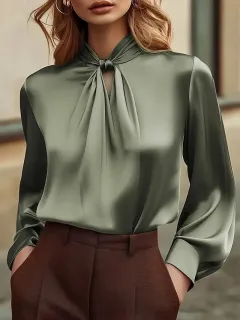 Fashionable And Stylish Hollow-out Long Sleeve Versatile Niche Chic Shirt - Olive - View 1