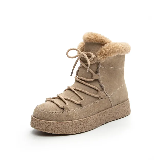 Women Thick Bottom And Warm Keeping Round Head Ankle Boots Sand 40 - Shop at LoveMi