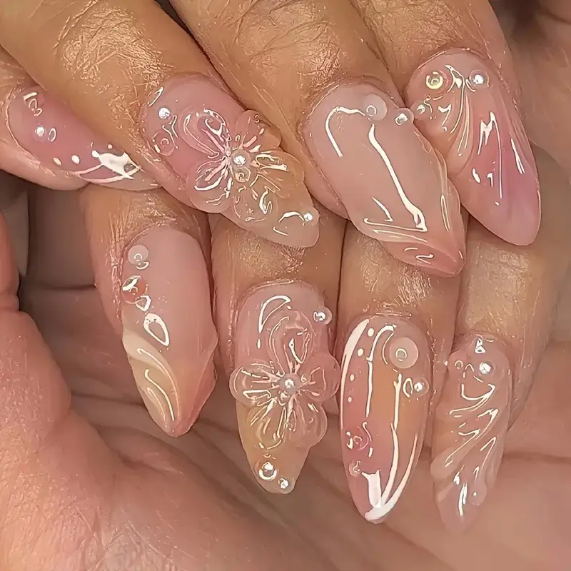 Almond Nail Pure Flower Wear Removable Fake