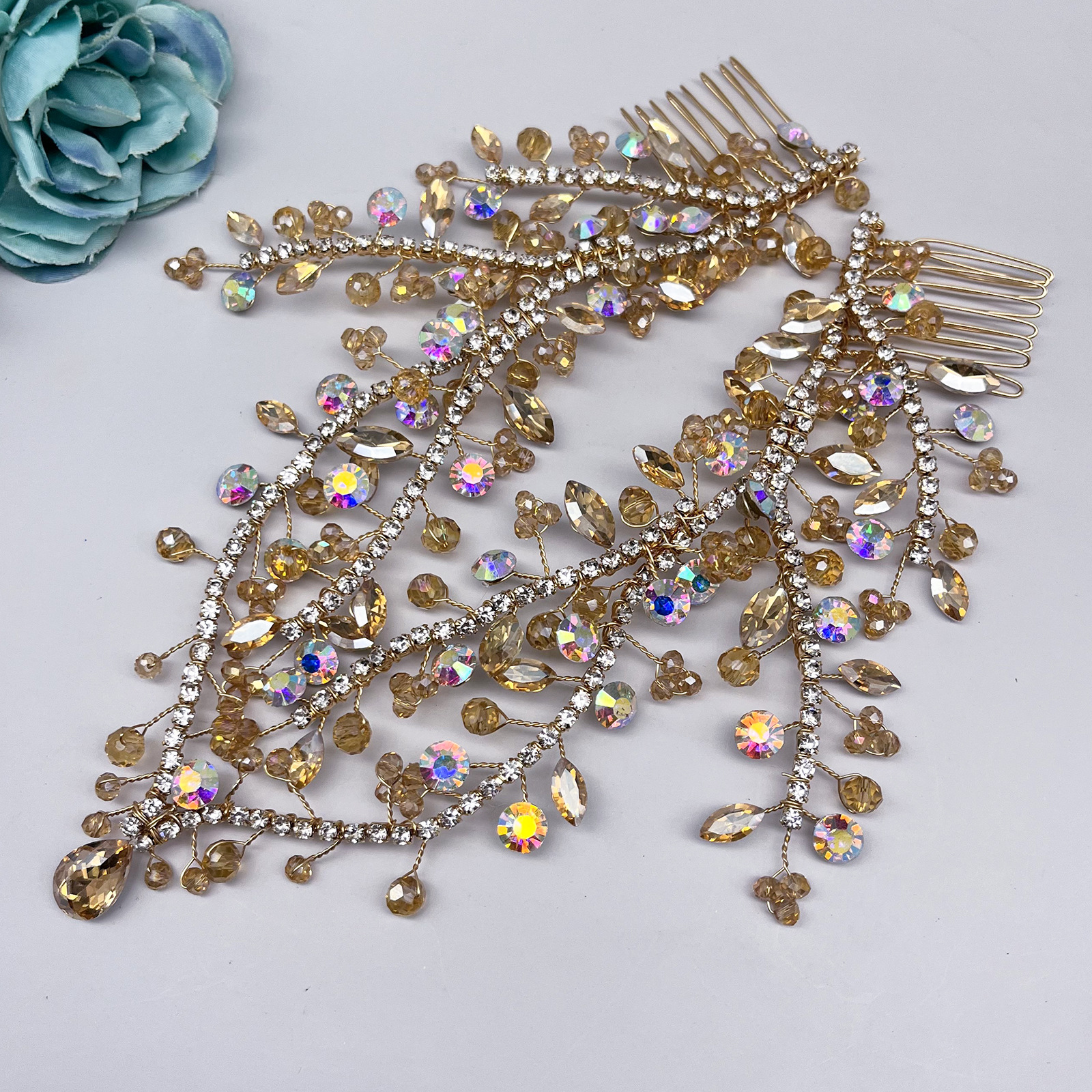 Handmade Forehead Chain Double Hair Comb Pendant Forehead Ornament In Colorful Hues