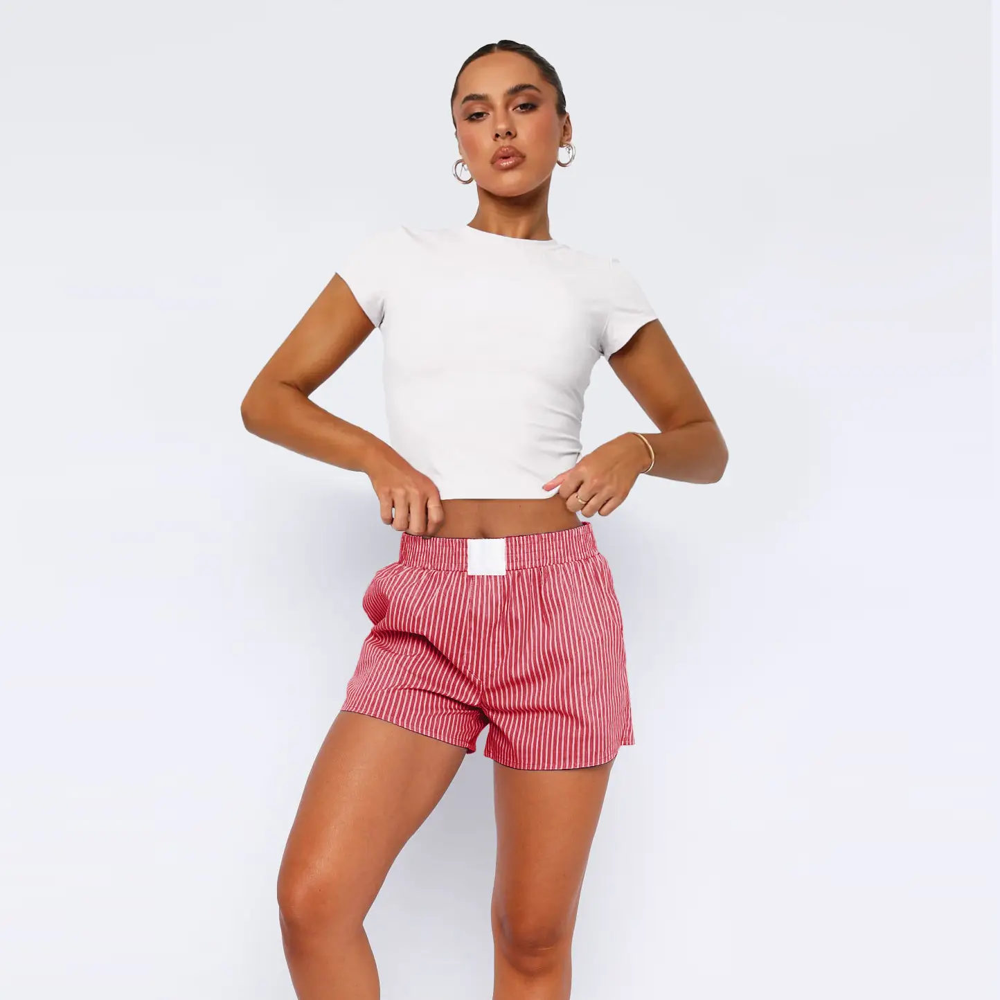 Women's Casual Striped Patchwork Home Shorts
