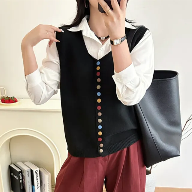 Knitted Vest Women's Spring And Autumn Outer Wear Cardigan Black - Shop at LoveMi