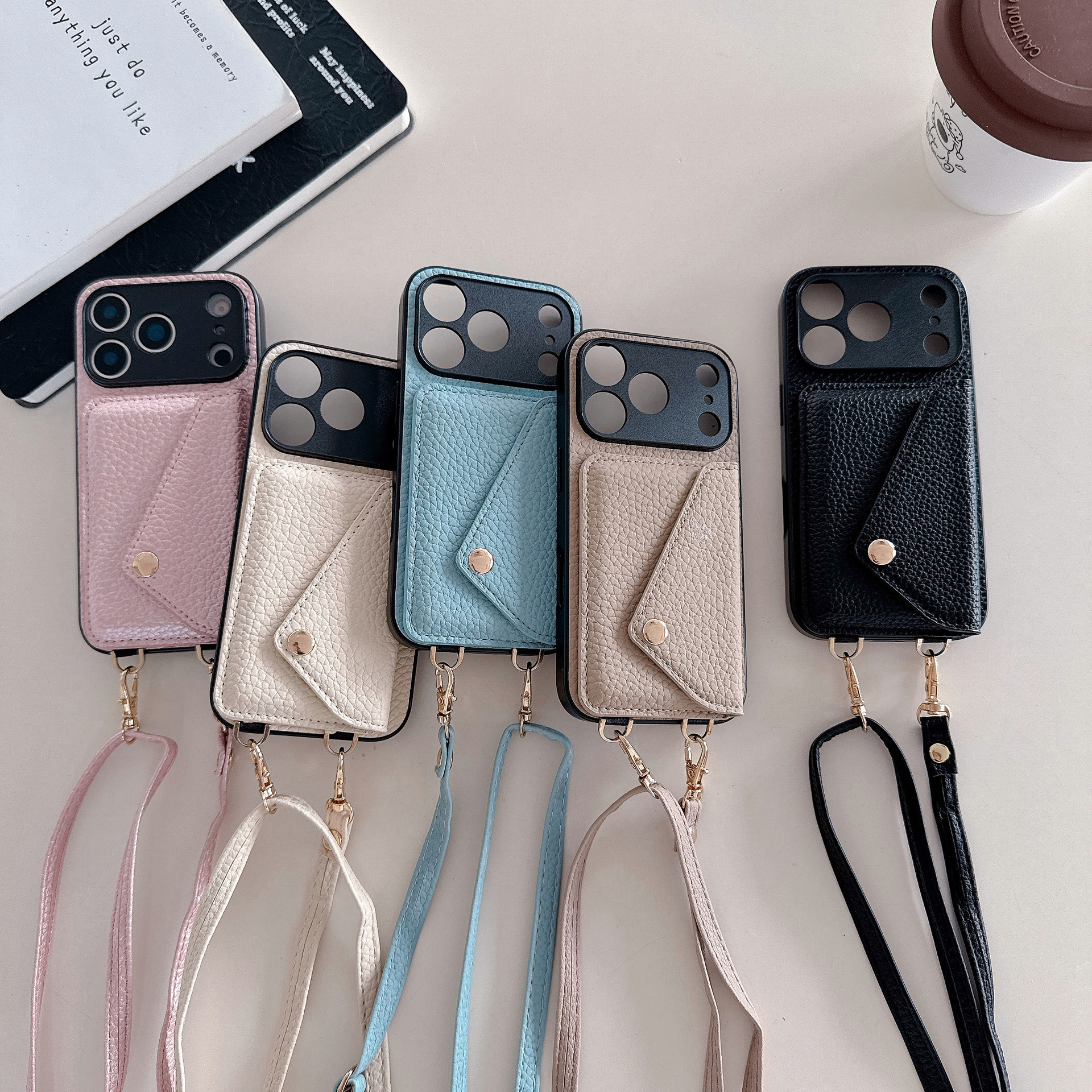 Simple Crossbody Over-the-shoulder Lanyard Leather Phone Case