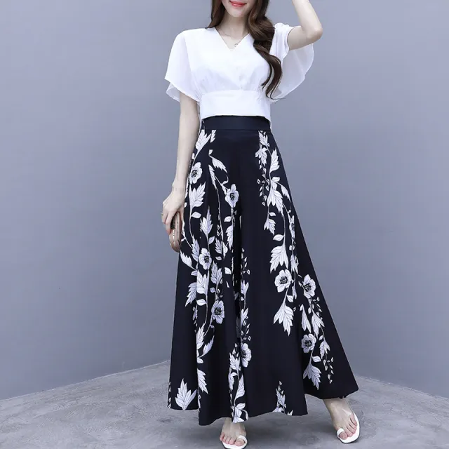 Loose High Waist Slimming Printed Wide leg Pants Black - Shop at LoveMi