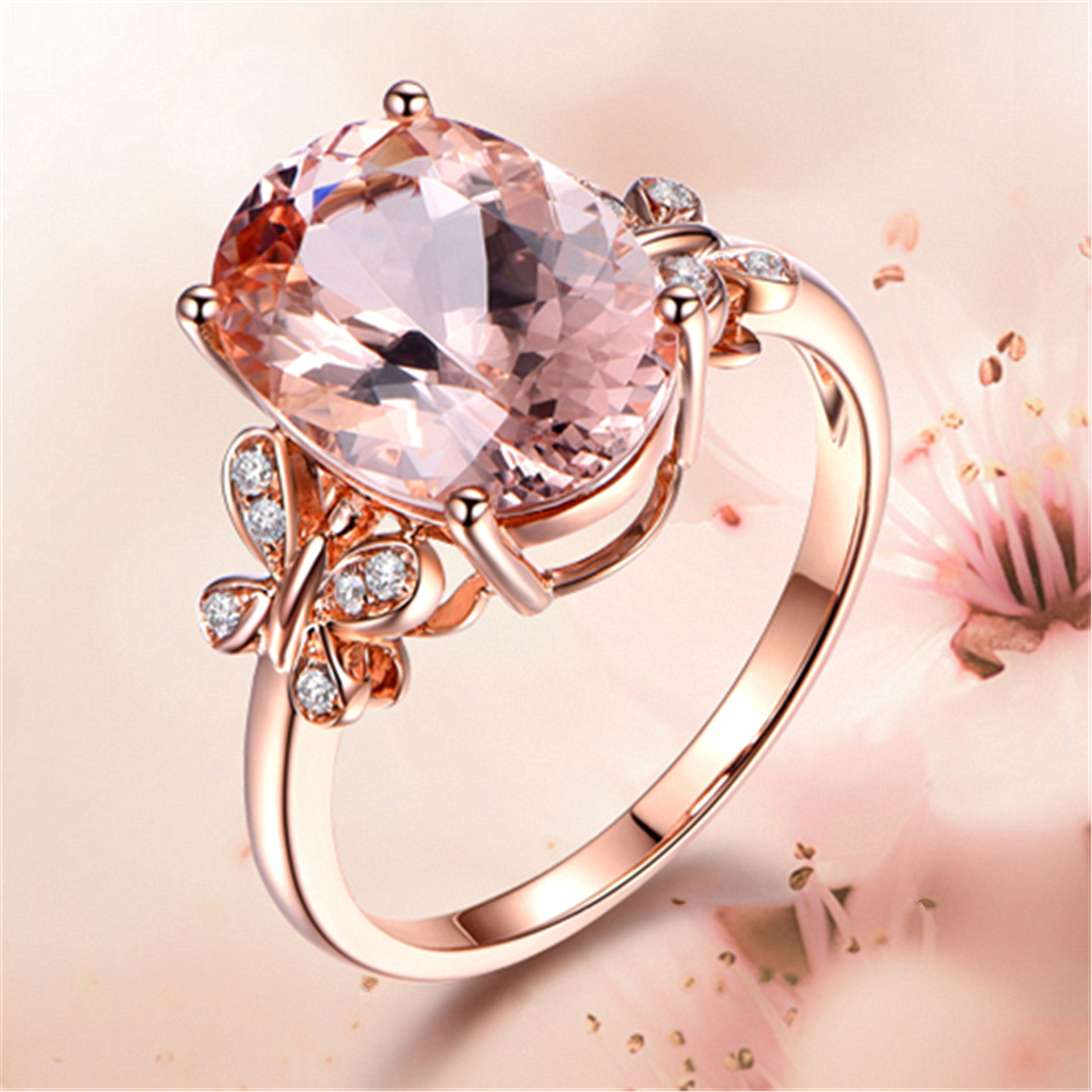 5-Carat Natural Morganite Ring 18K Rose-Gold Plated