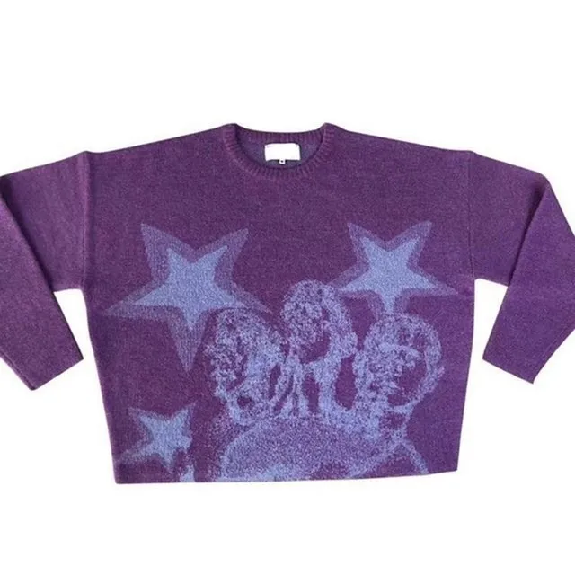 Brand Round Neck Anime Loose Sweater Couple Dark Series Purple - Shop at LoveMi