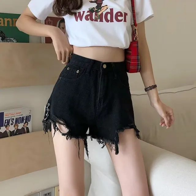 Slim Ripped Denim Shorts Black - Shop at LoveMi