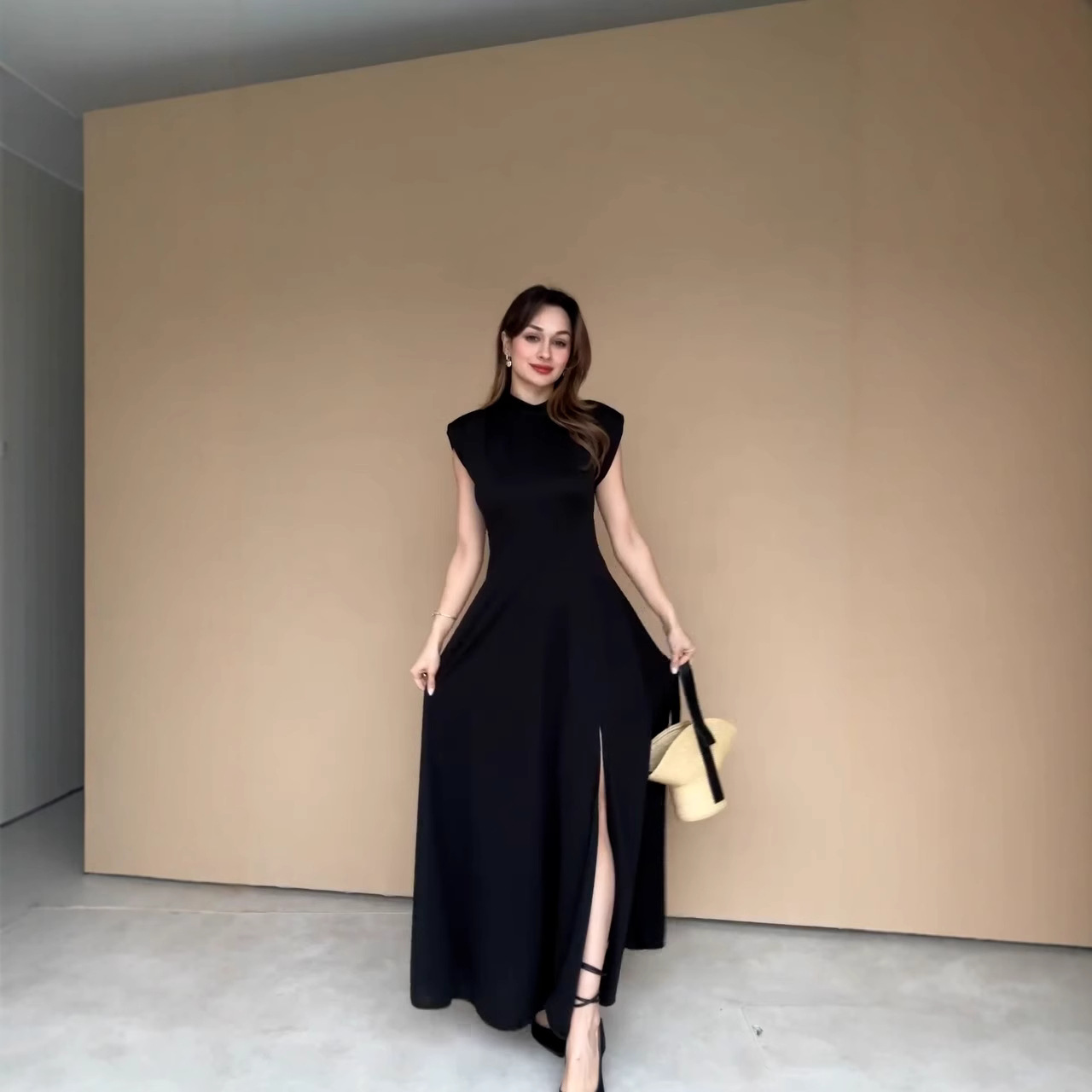 European And American Solid Color High end Sense Evening Dress Black - Shop at LoveMi