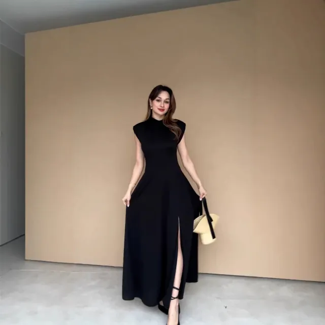 European And American Solid Color High end Sense Evening Dress Black - Shop at LoveMi
