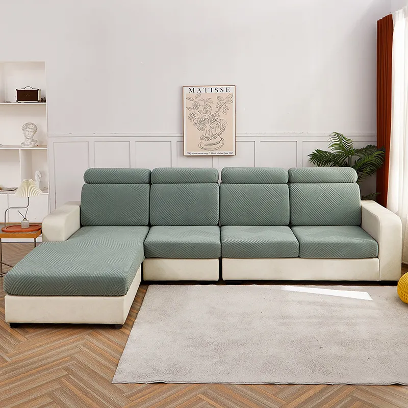 Solid Colour Three-dimensional Jacquard Sofa Combination Seat Cover - Pine Green