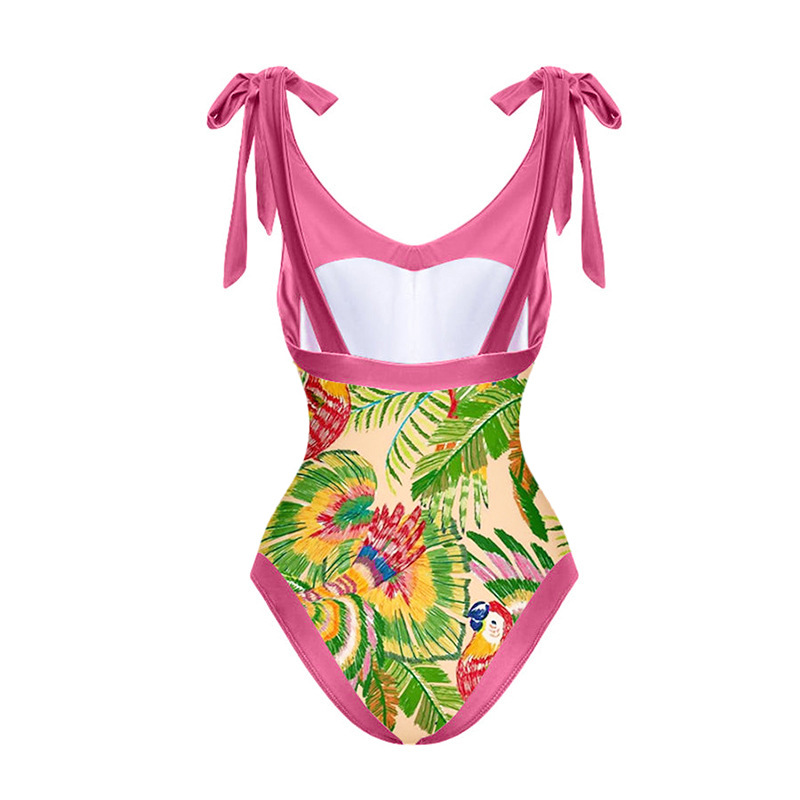 Retro One-piece Swimsuit Women's V-neck Covered Belly Thin Skirt Hot Spring Beach Dress - Image 2