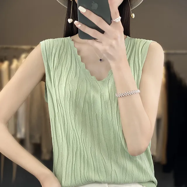 Women's V neck Ice Silk Camisole Sleeveless Top Green - Shop at LoveMi