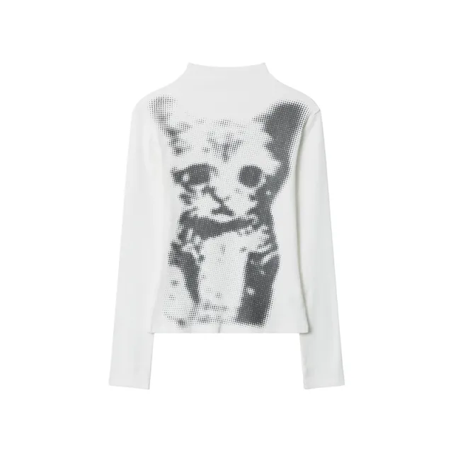 Chessboard Plaid Cat Printing Top Women's Long Sleeve White - Shop at LoveMi
