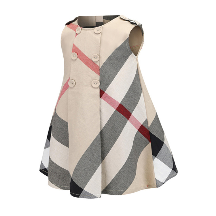 Title 3, Cotton Sleeveless Childrens British Plaid Dres...