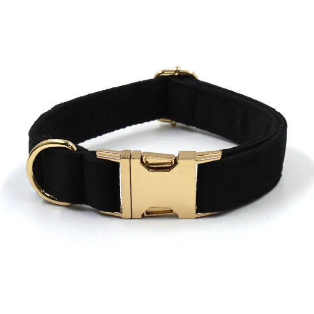 Black Velvet Gold Buckle Pet Collar Traction Rope Bow Poop Bag Four piece Coil - Shop at LoveMi