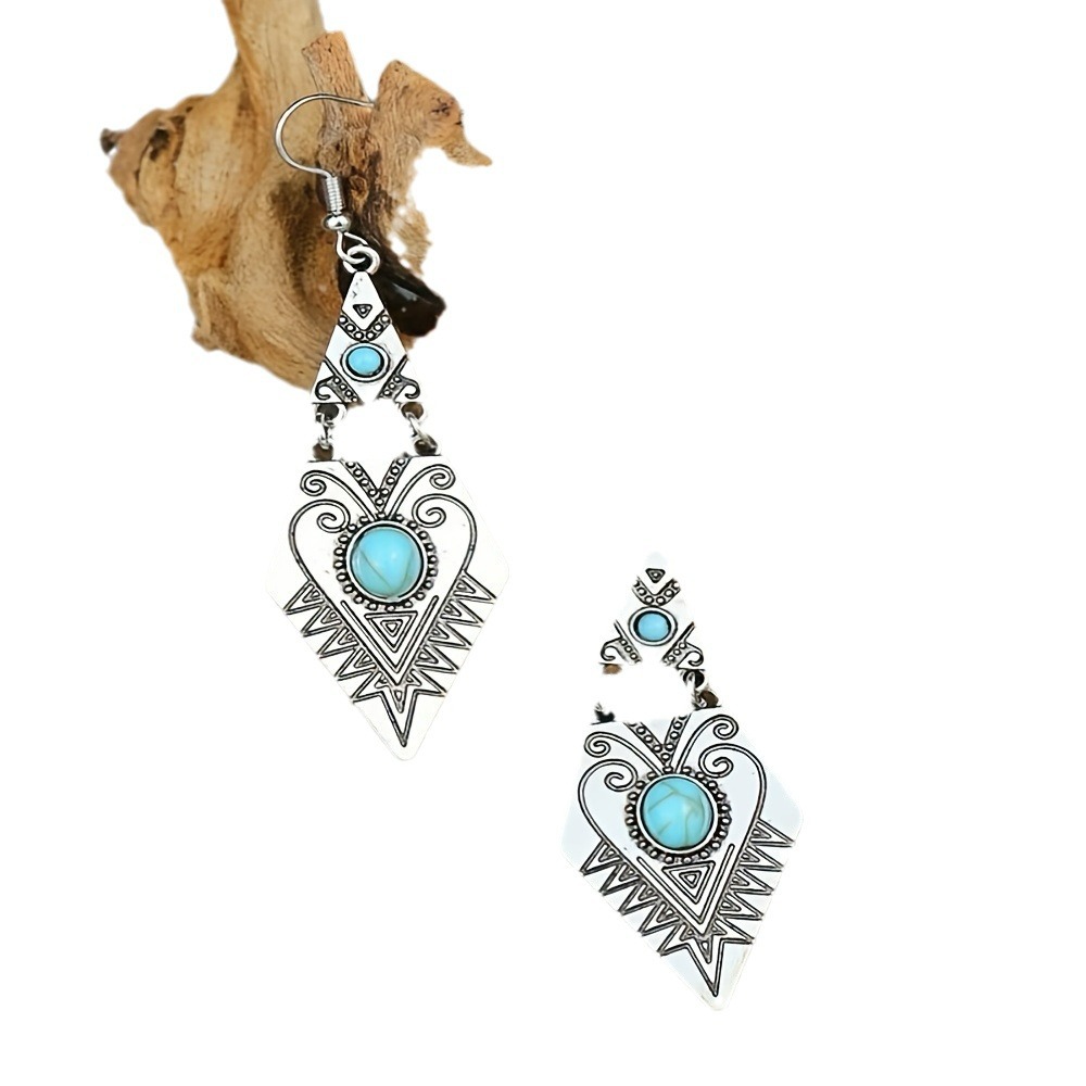 Bohemian Creative Geometric Rhombus Gemstone-Inlaid Alloy Earrings