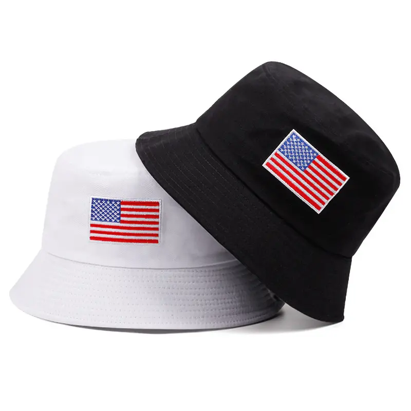 Stars And Stripes Embroidered Fisherman Sun-proof Bucket