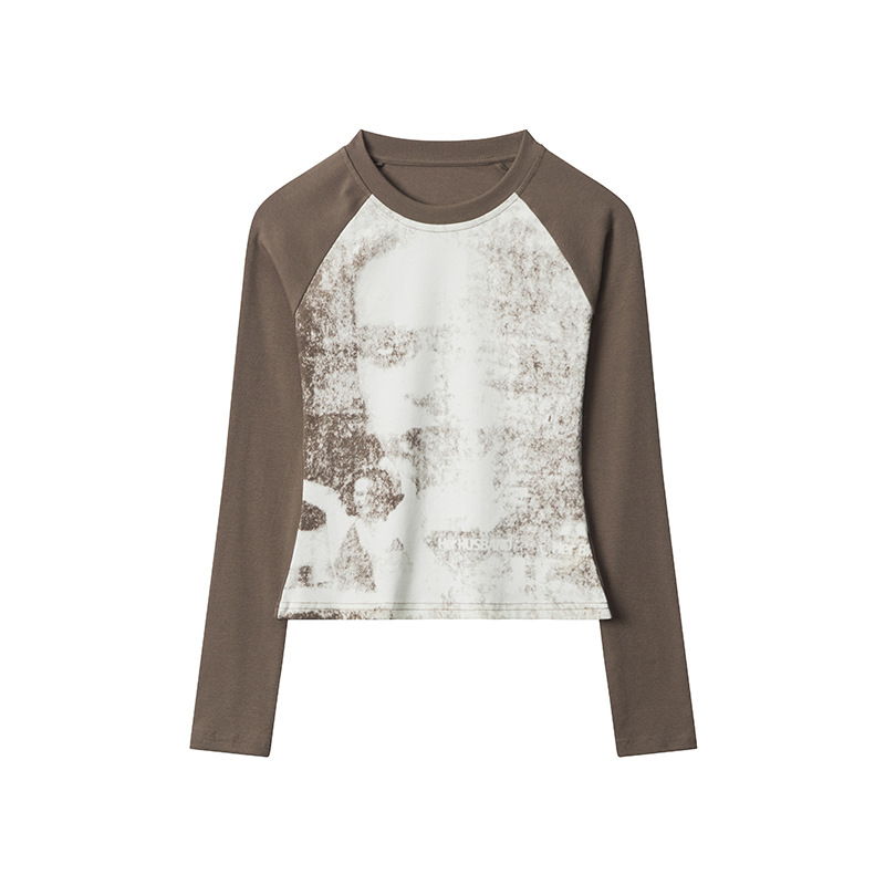 Round Neck Slim-fit Assorted Colors Slimming Contrast Color New Niche Short Top