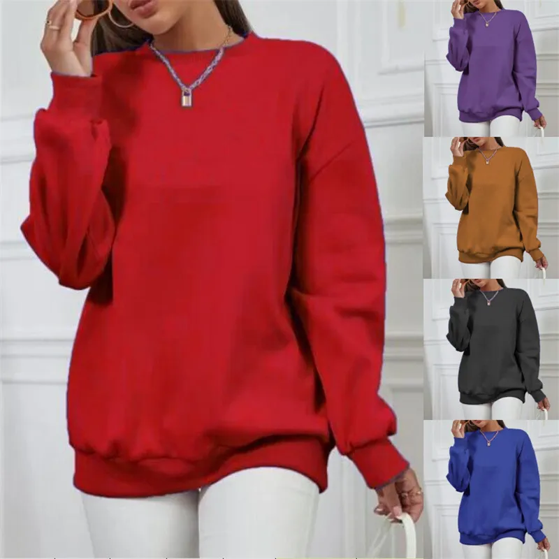 Thick Loose Round Neck Long Sleeve Solid Color Hoodie