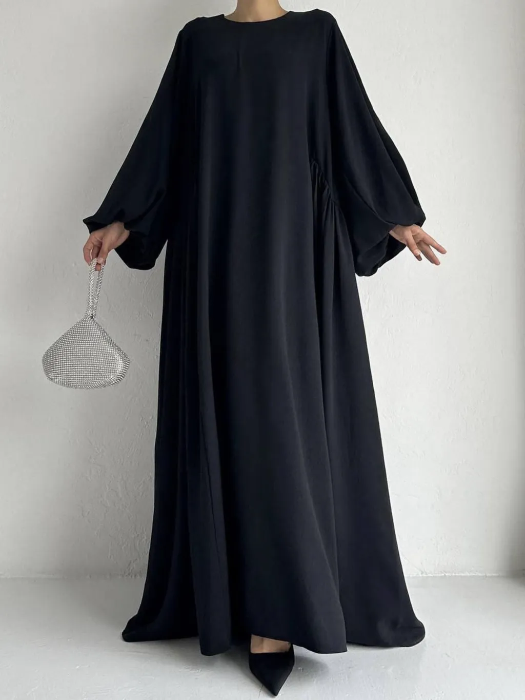 Middle East Muslim Women's Wear Plain Clothing Robe - Black