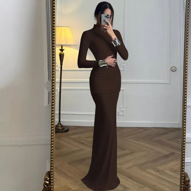 Fashionable Backless Dress With Buttons For Women Brown - Shop at LoveMi