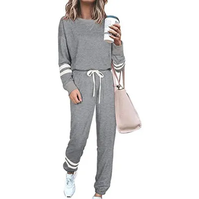 Women's Clothing Plus Size Loose fitting Solid Color Long Sleeves Casual Suit Gray - Shop at LoveMi