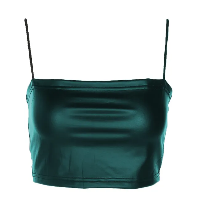 Chest Wrap Camisole Tube Tight Slimming Imitation Leather Off shoulder Top Denim Blue - Shop at LoveMi