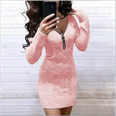 European And American Knitwear Dress Women - Pink - View 1