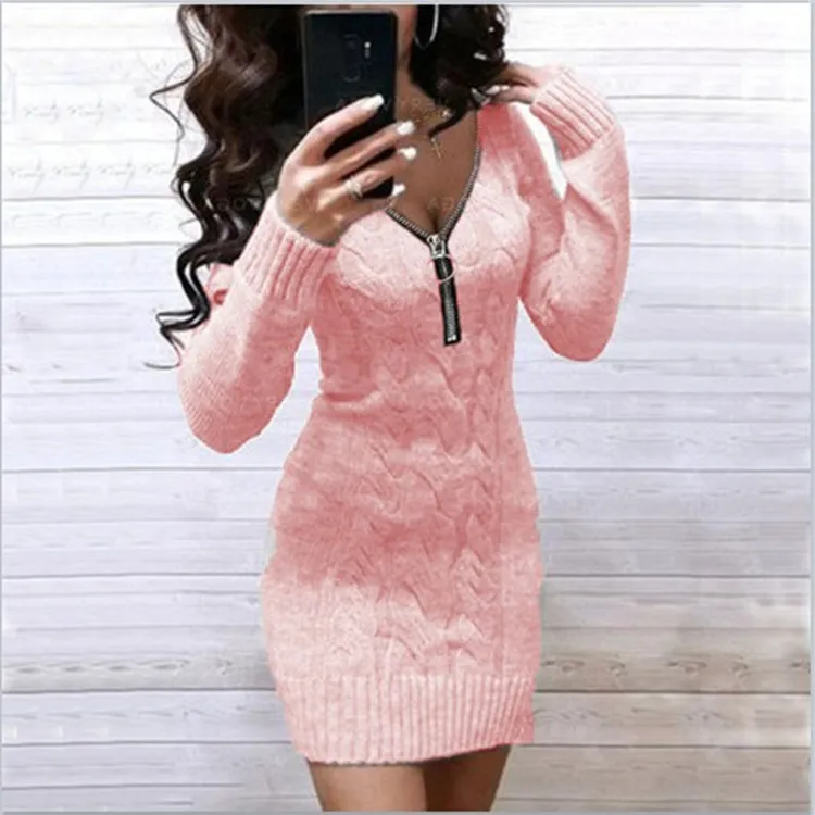 European And American Knitwear Dress Women - Pink