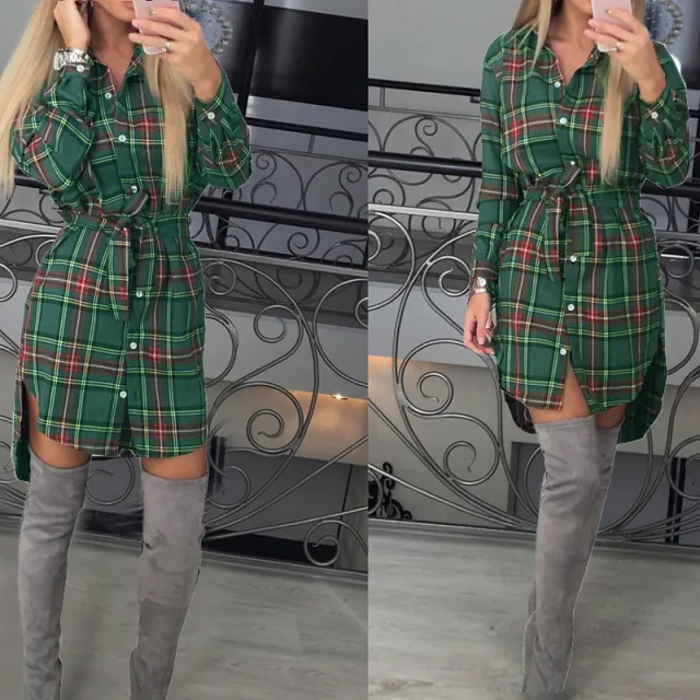 Women's Long Sleeve Plaid Elegant Shirt Green - Shop at LoveMi