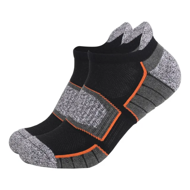 Two Wolves Thickening Towel Elastic Low cut Socks Non slip Combed Cotton Boat Socks 1 Pair Of Black Orange Line - Shop at LoveMi