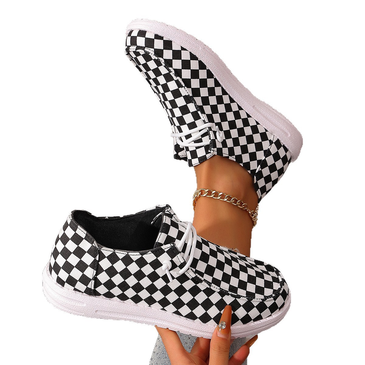 Canvas Plaid Low-Top Flats, picture 3 of 4
