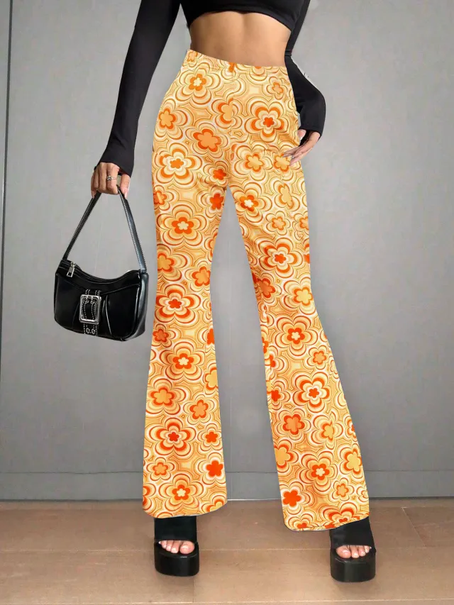 Floral Print Casual Jumpsuit Micro elasticity Orange - Shop at LoveMi