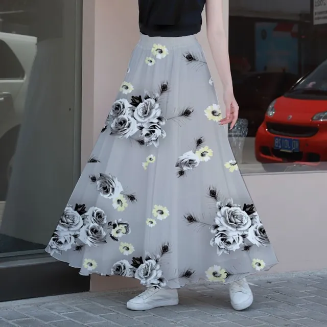 Women's Fashion High Waist Slimming Loose Dress Elegant Gray Flower - Shop at LoveMi