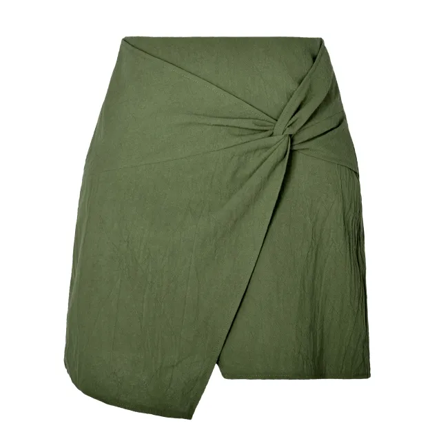 Women's High Waist Cotton And Linen Twisted Skirt Green - Shop at LoveMi