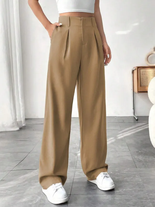 Autumn And Winter High Waist All matching Wide Leg Leisure Suit Pants For Women Khaki - Shop at LoveMi
