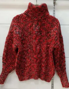 Autumn And Winter New Women's Wool Turtleneck Pullover Twist Long Sleeve Loose Knitted Bottoming Shirt - Red - View 1