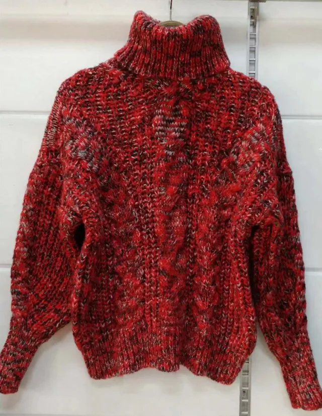 Autumn And Winter New Women's Wool Turtleneck Pullover Twist Long Sleeve Loose Knitted Bottoming Shirt Red - Shop at LoveMi